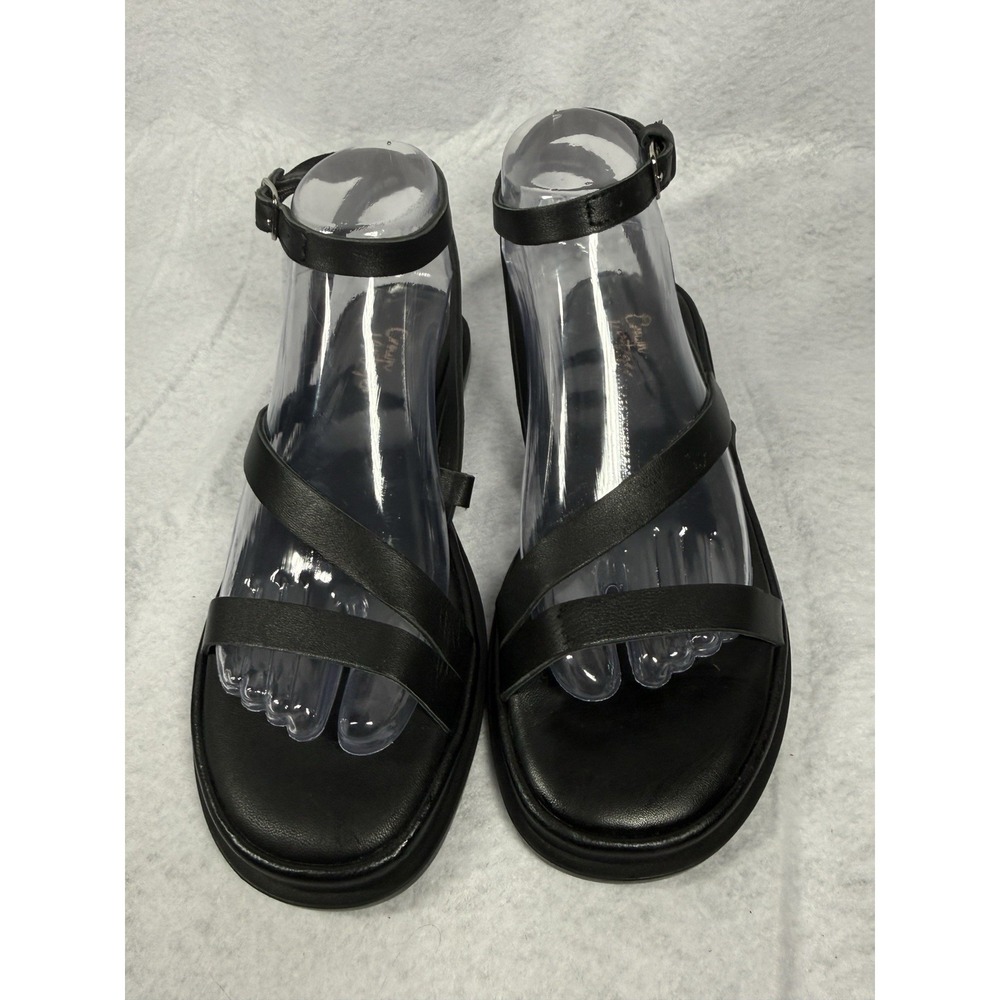 Crown Vintage Women's Elina's, Ankle Strap Black Leather Sandals, Size 6.5